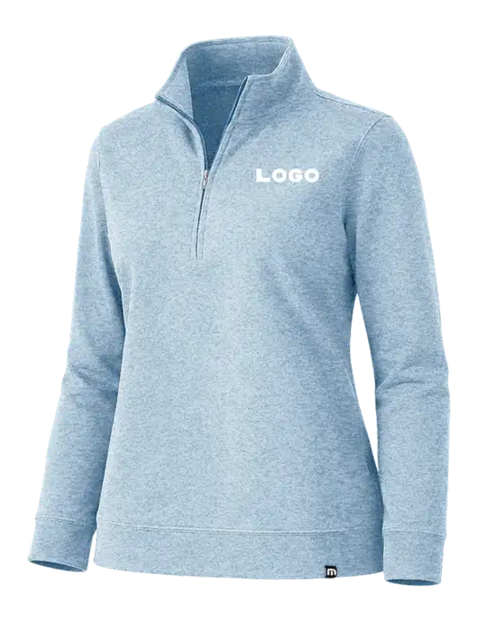 TravisMathew Womens Coveside Light Blue Heather 1/2 Zip w/Logo