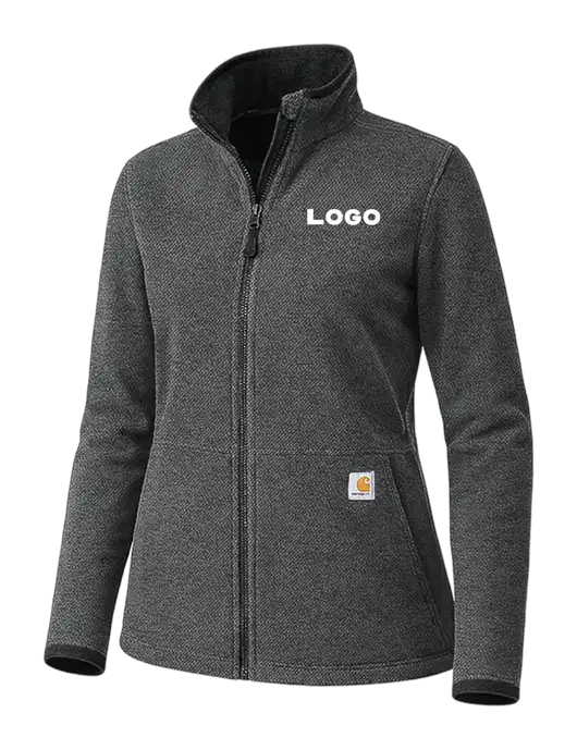 Carhartt Womens Very Dark Grey Heather Textured Full-Zip Fleece Jacket w/Logo