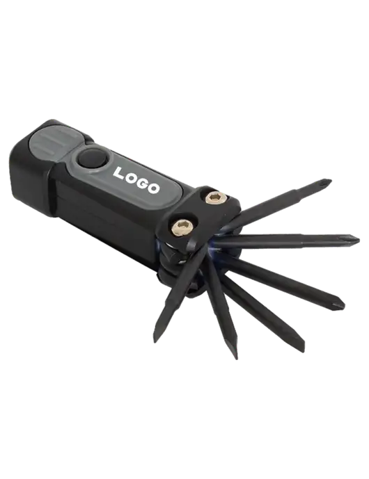 Black/Grey Utility Light 6 in 1 Screwdriver Set w/Logo