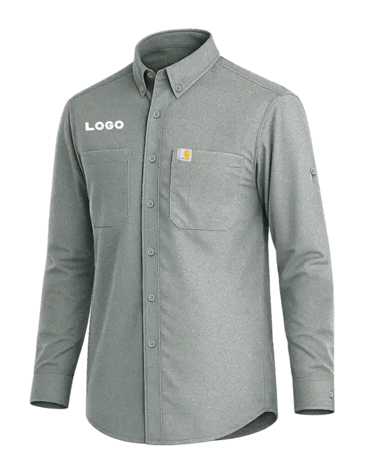 Carhartt Force Sun Defender Medium Grey Long Sleeve Shirt w/Logo