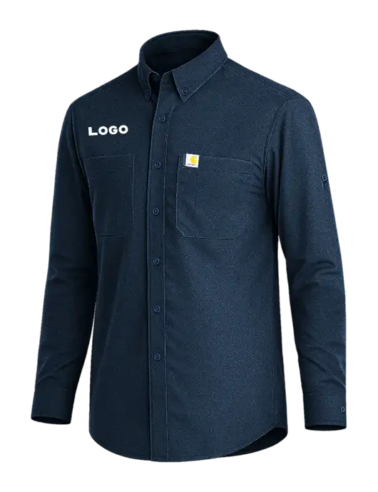 Carhartt Force Sun Defender Dark Navy Long Sleeve Shirt w/Logo